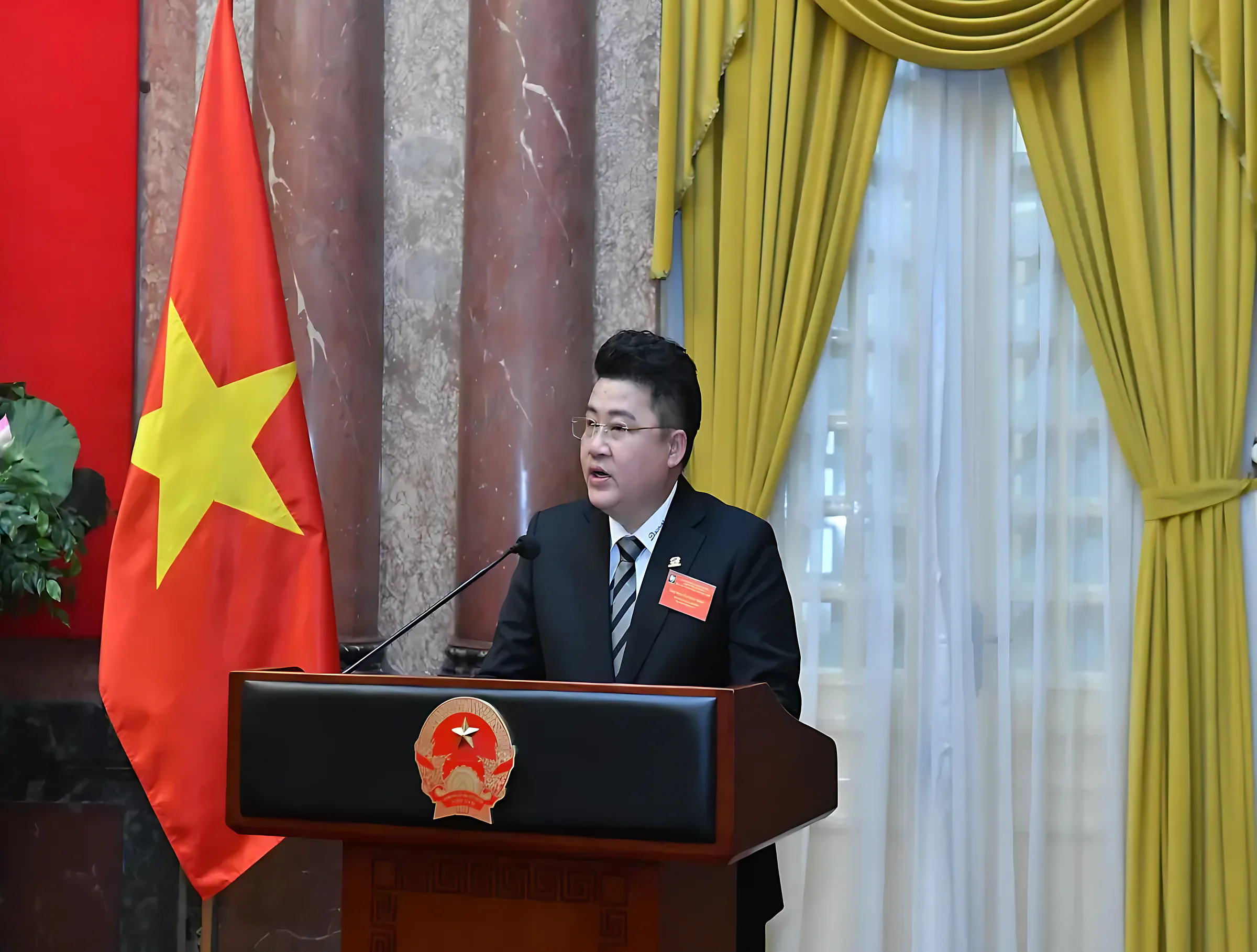 Ông Nguyễn Nam Thiều phát biểu tại Phủ Chủ tịch